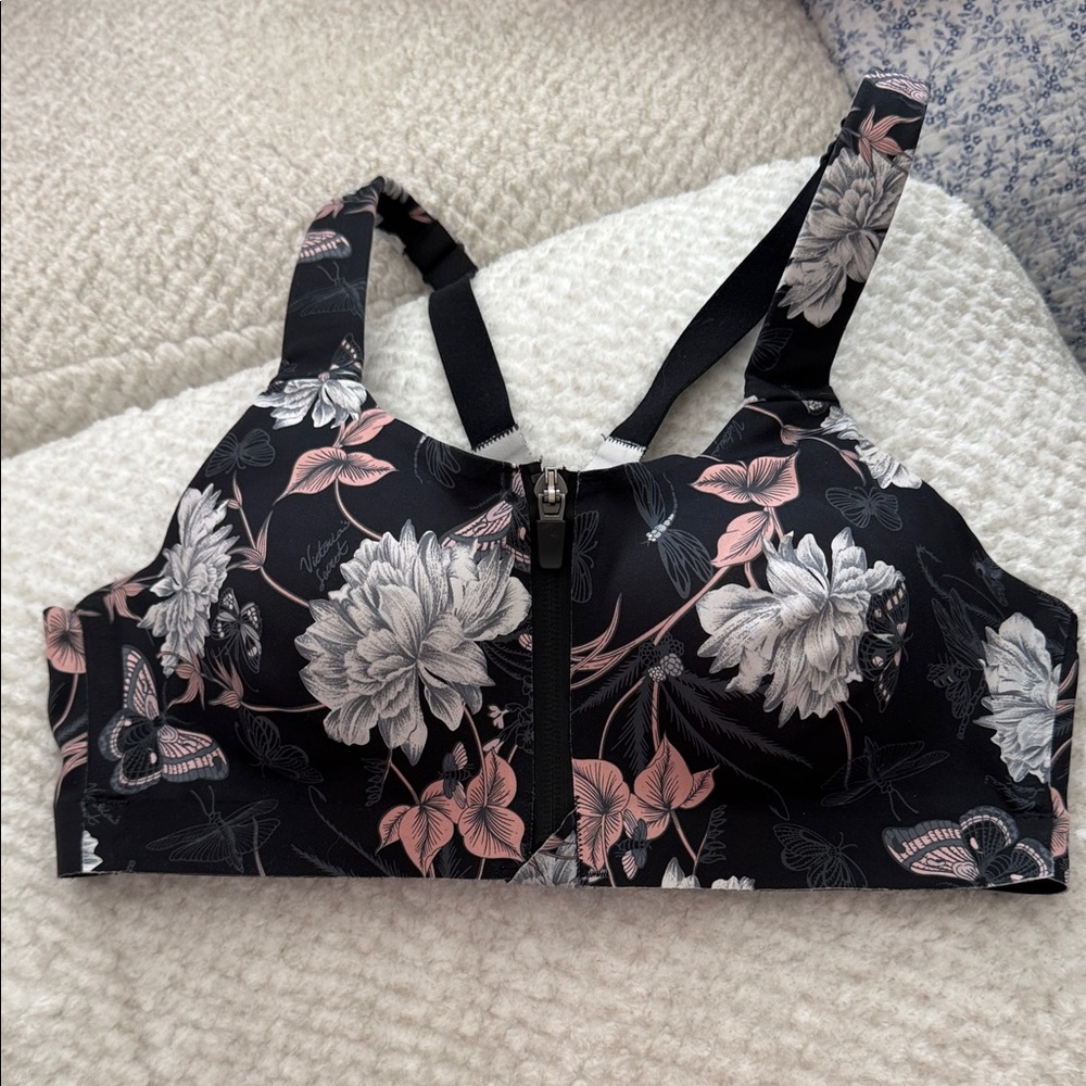 Victoria's Secret Black and Pink Floral Sports Bra